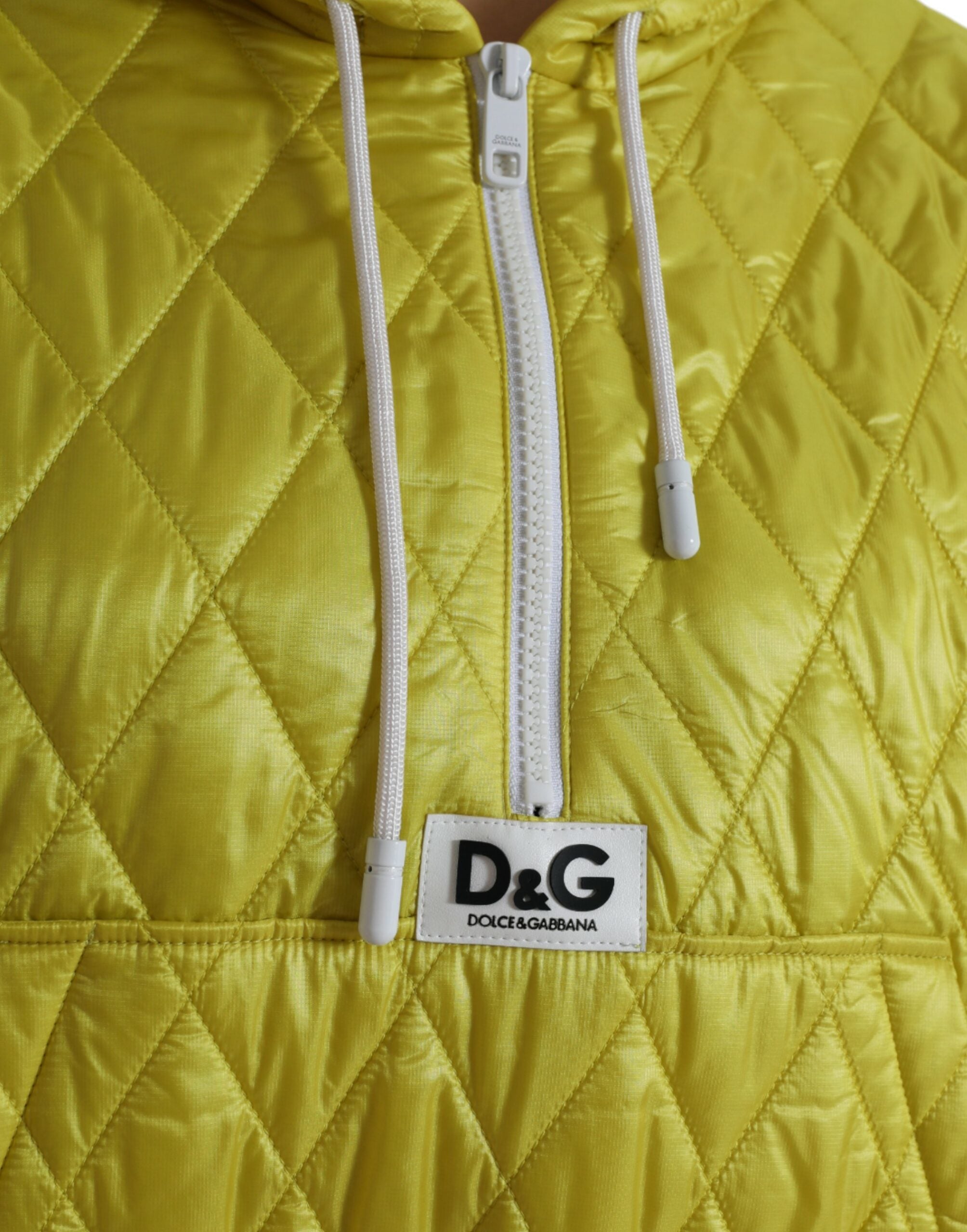 Dolce & Gabbana Gelbe Steppjacke mit Kapuze aus Nylon