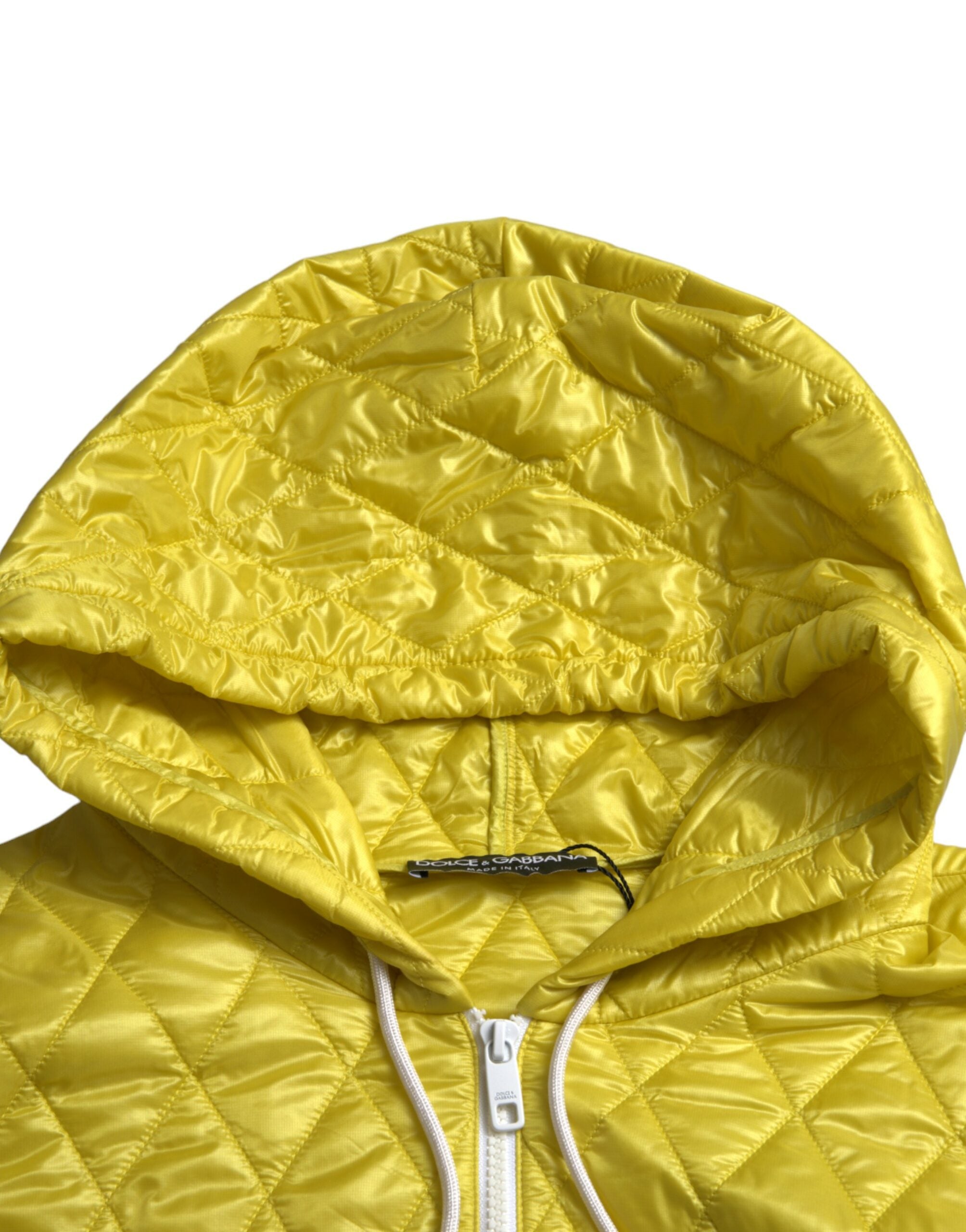 Dolce & Gabbana Gelbe Steppjacke mit Kapuze aus Nylon