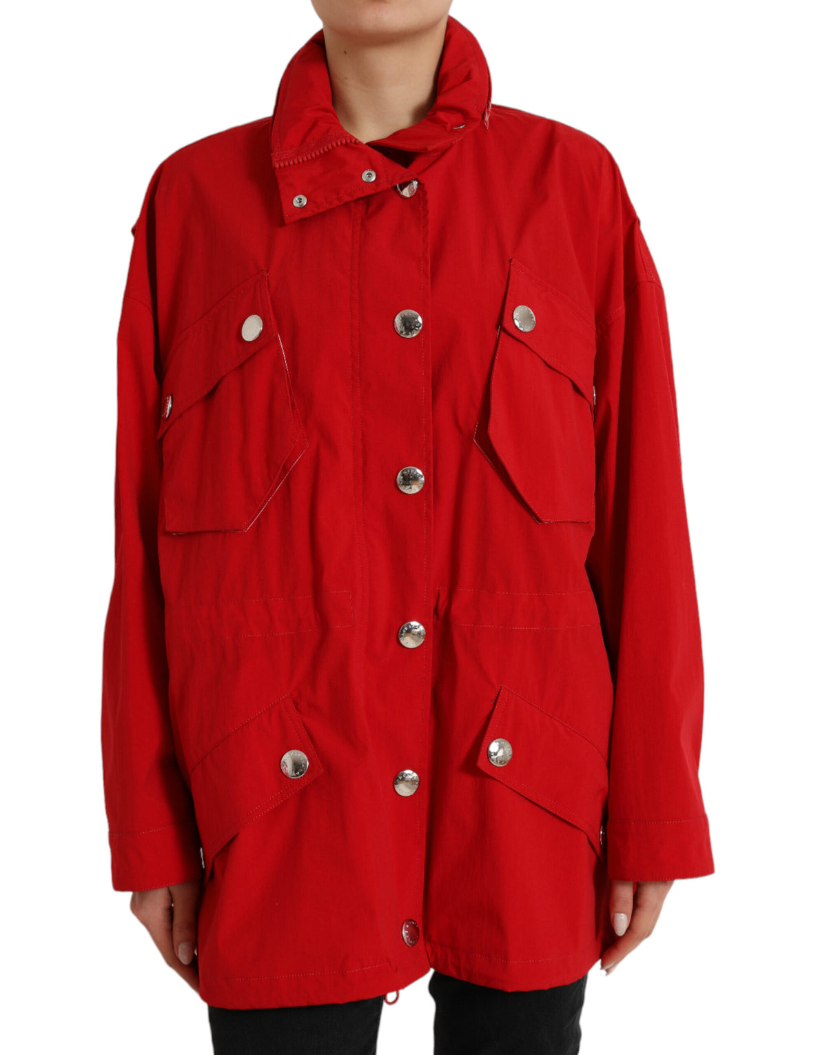 Dolce & Gabbana Roter Regenmantel mit Kapuze und Knöpfen aus Polyester