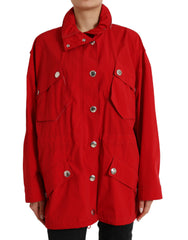 Dolce & Gabbana Roter Regenmantel mit Kapuze und Knöpfen aus Polyester