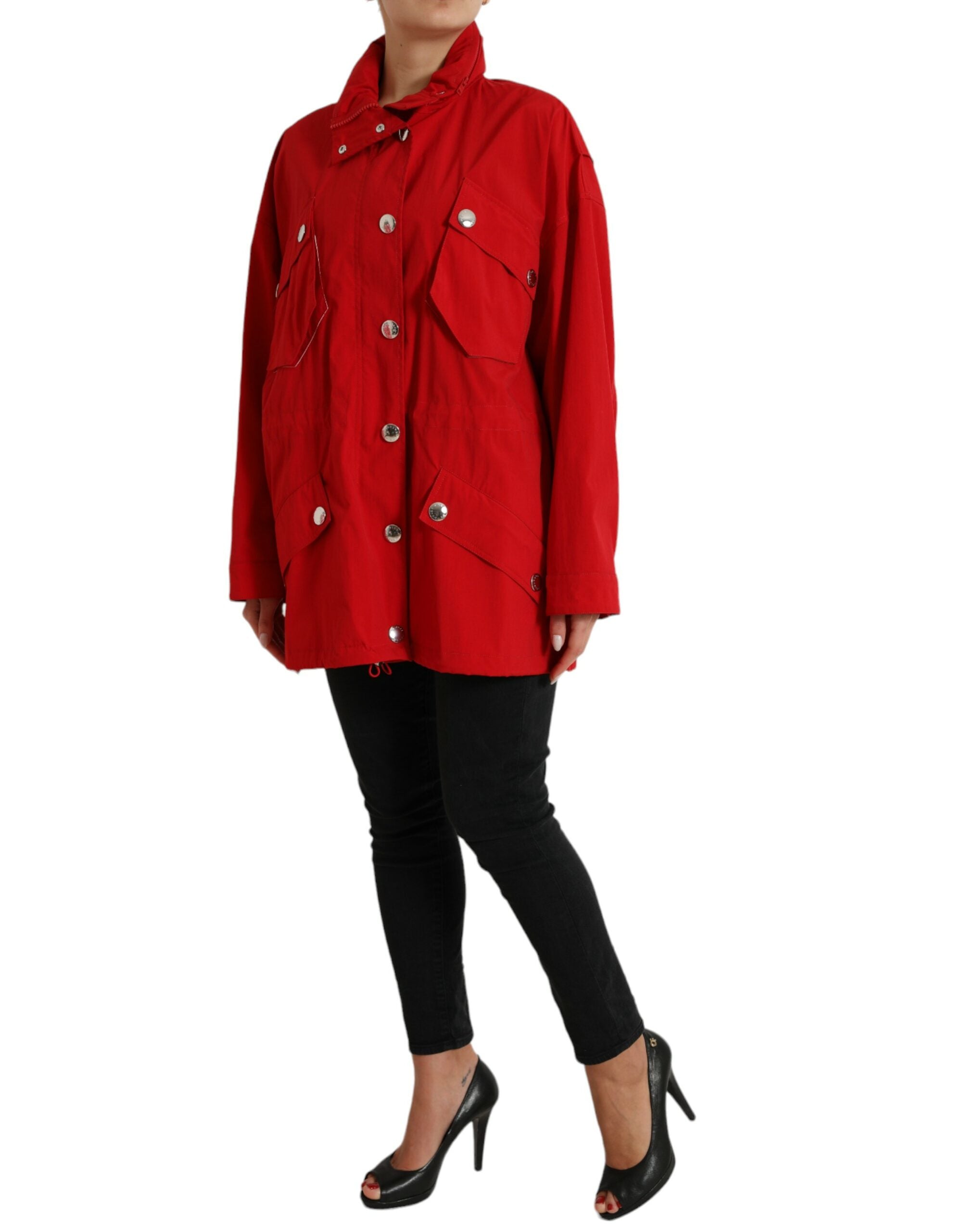 Dolce & Gabbana Roter Regenmantel mit Kapuze und Knöpfen aus Polyester