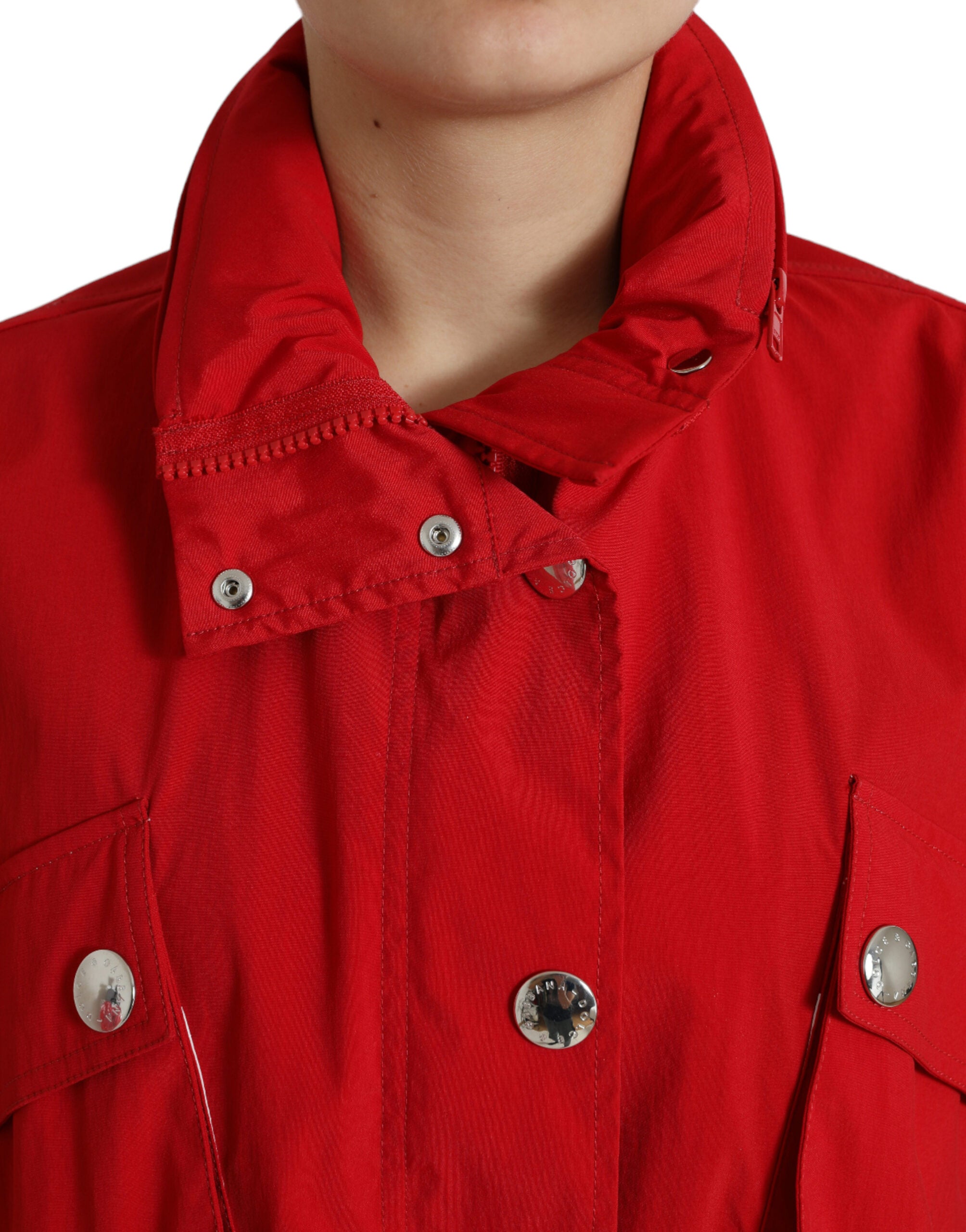 Dolce & Gabbana Roter Regenmantel mit Kapuze und Knöpfen aus Polyester