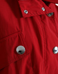 Dolce & Gabbana Roter Regenmantel mit Kapuze und Knöpfen aus Polyester