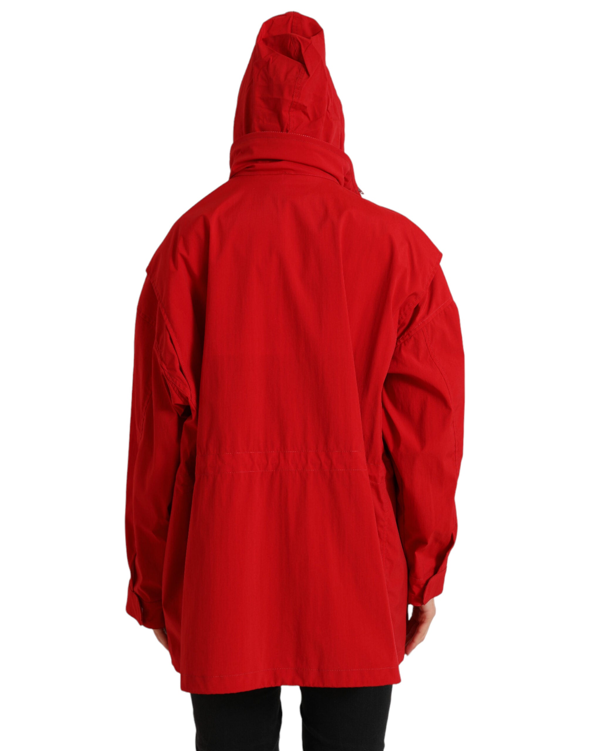 Dolce & Gabbana Roter Regenmantel mit Kapuze und Knöpfen aus Polyester