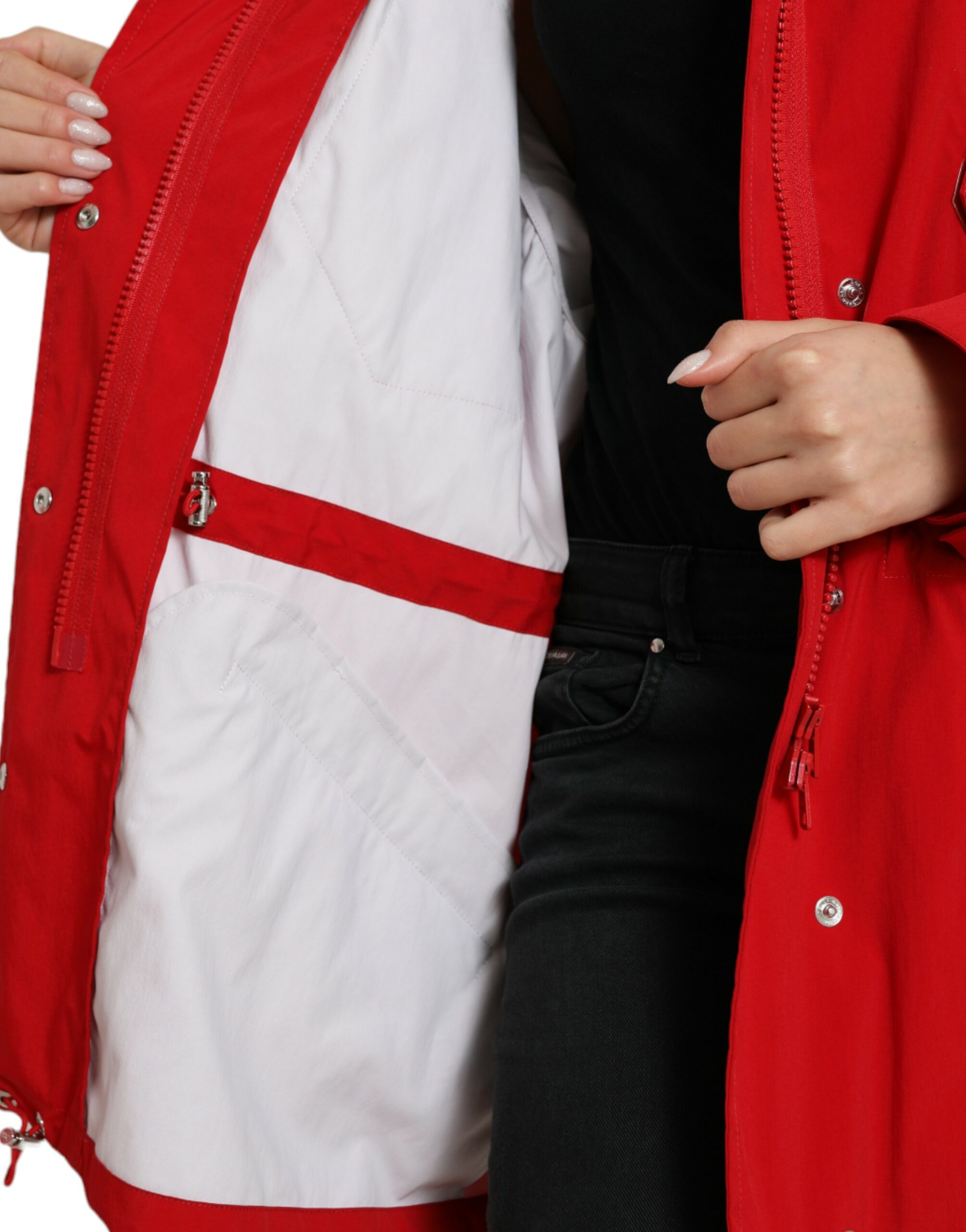 Dolce & Gabbana Roter Regenmantel mit Kapuze und Knöpfen aus Polyester