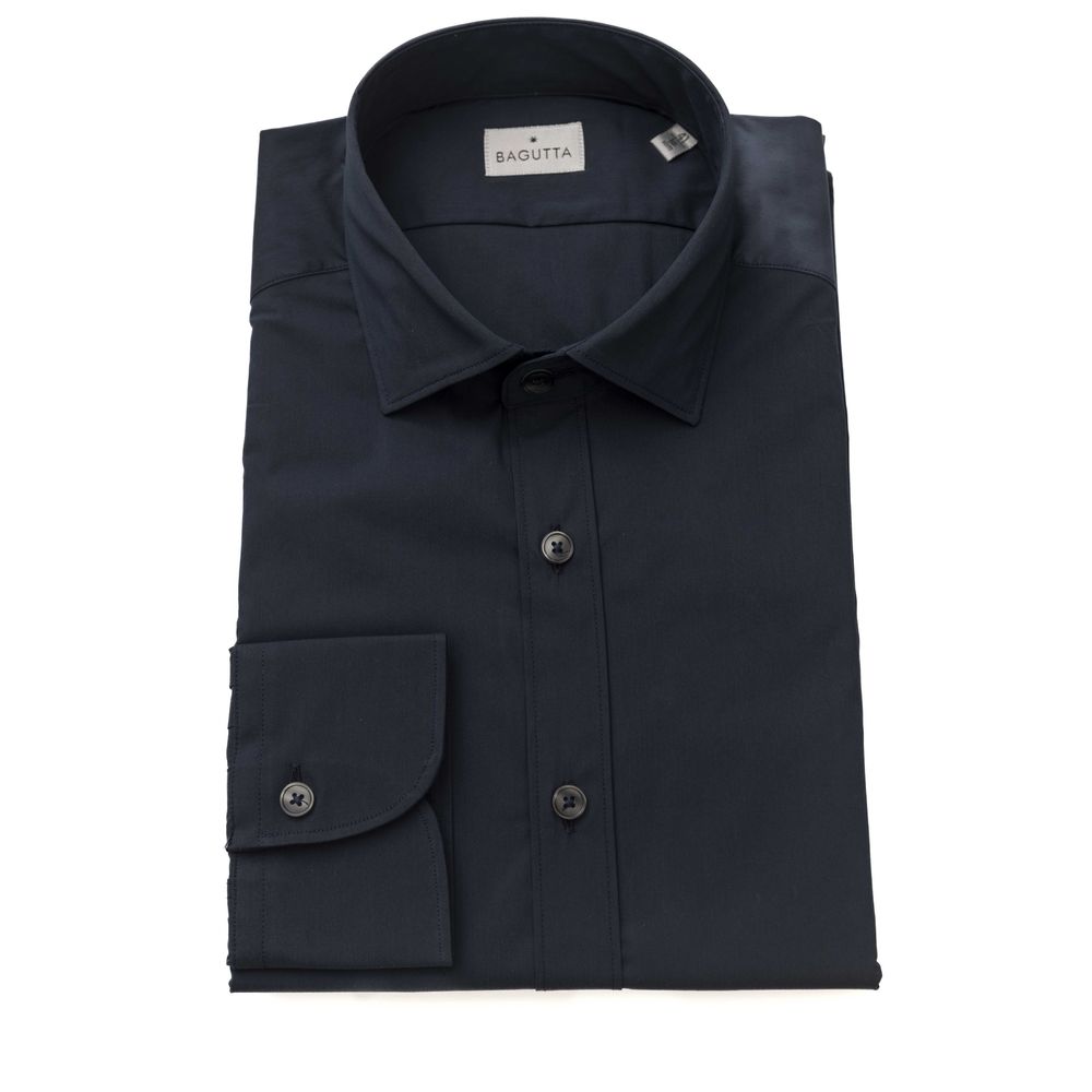 Bagutta Blaues Baumwoll Herrenhemd Slim Fit mit französischem Kragen