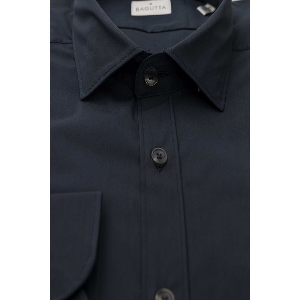 Bagutta Blaues Baumwoll Herrenhemd Slim Fit mit französischem Kragen