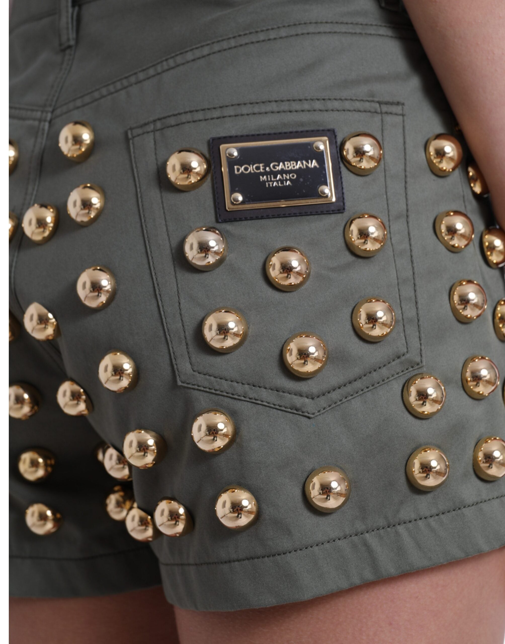 Dolce & Gabbana Grüne verzierte High-Waist Hot Pants Shorts aus Baumwolle
