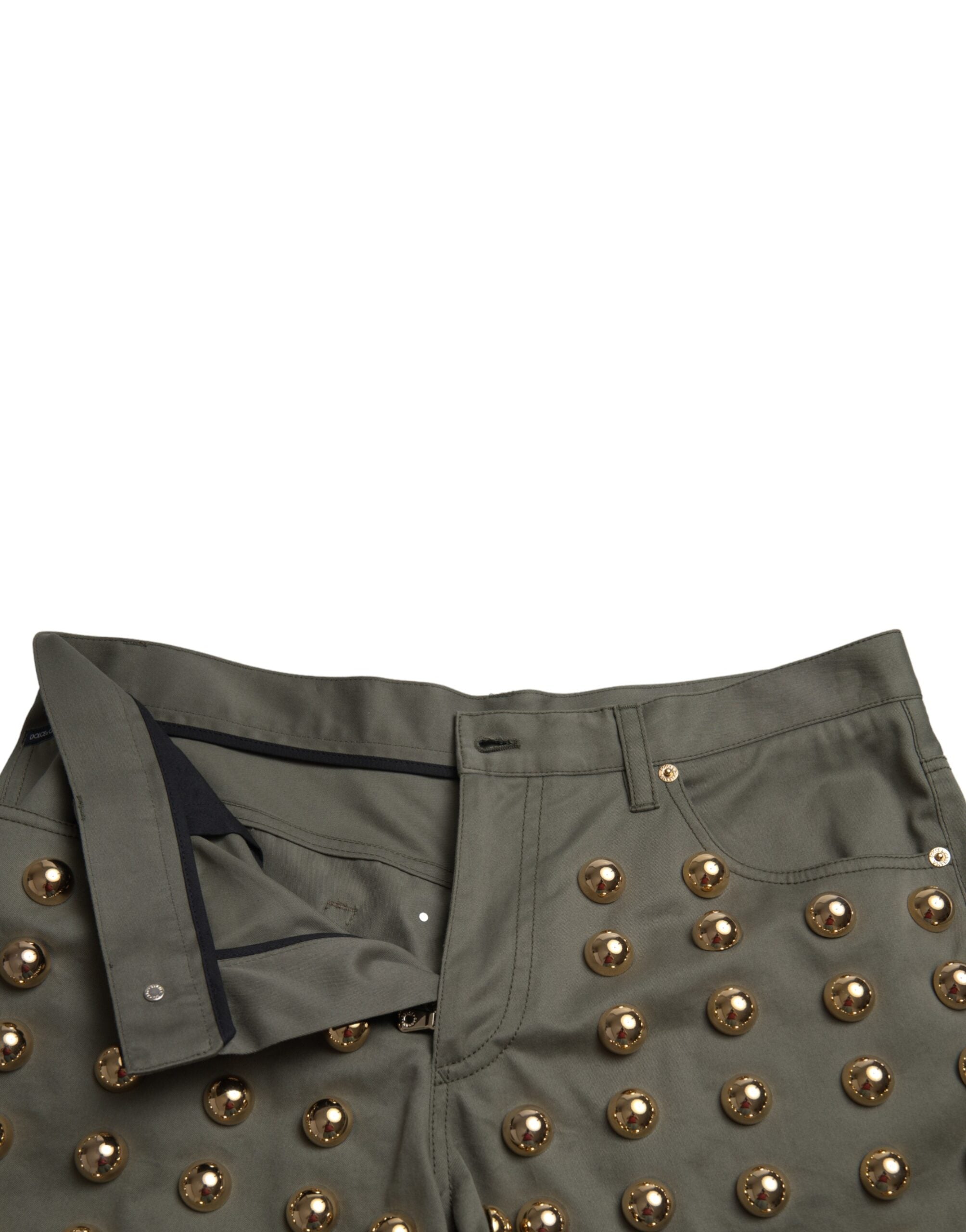 Dolce & Gabbana Grüne verzierte High-Waist Hot Pants Shorts aus Baumwolle