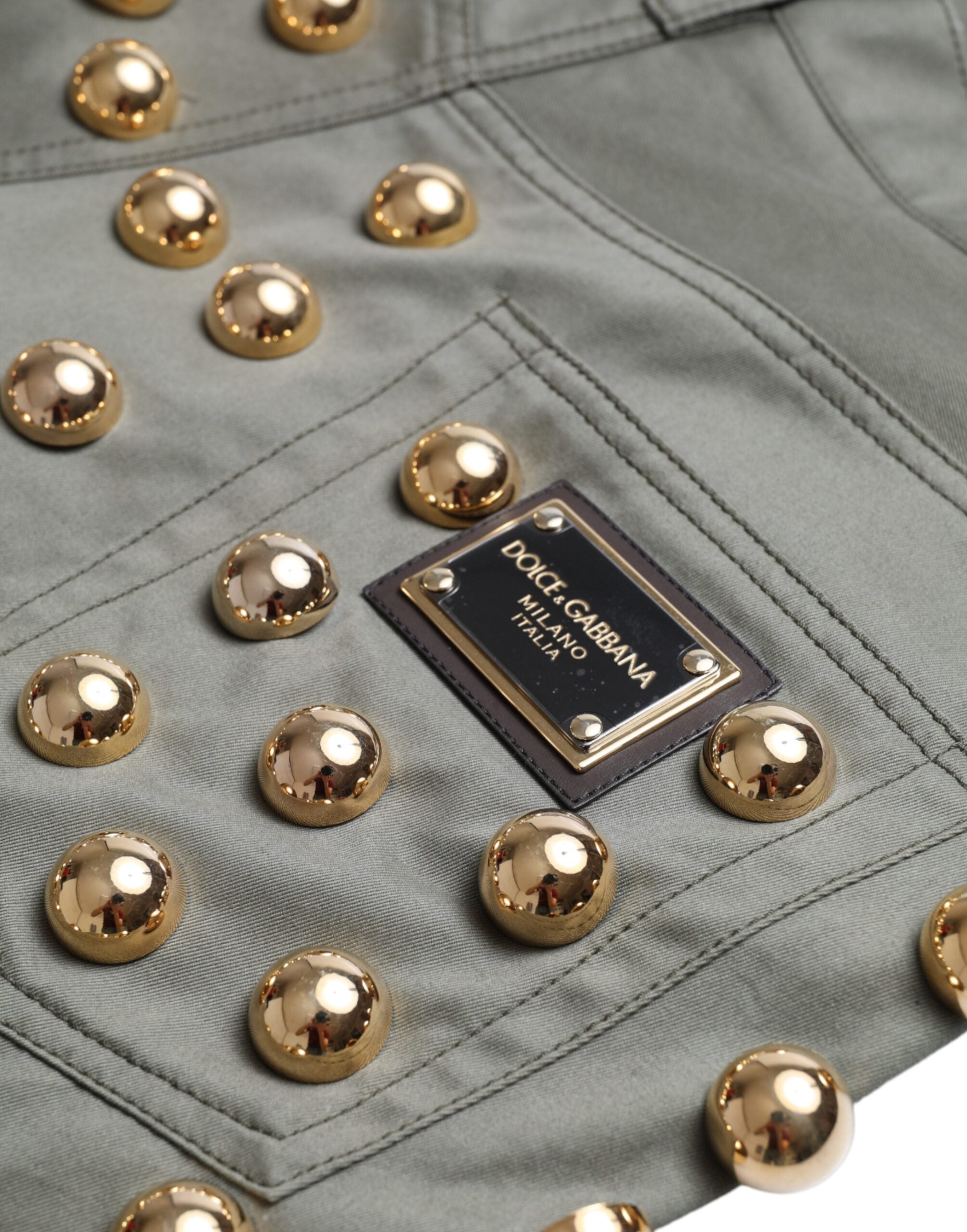 Dolce & Gabbana Grüne verzierte High-Waist Hot Pants Shorts aus Baumwolle