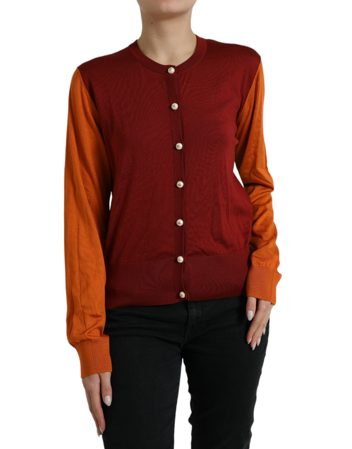 Dolce & Gabbana Multicolor Cardigan Color Block Seidenpullover mit Rundhalsausschnitt