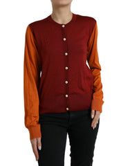Dolce & Gabbana Multicolor Cardigan Color Block Seidenpullover mit Rundhalsausschnitt