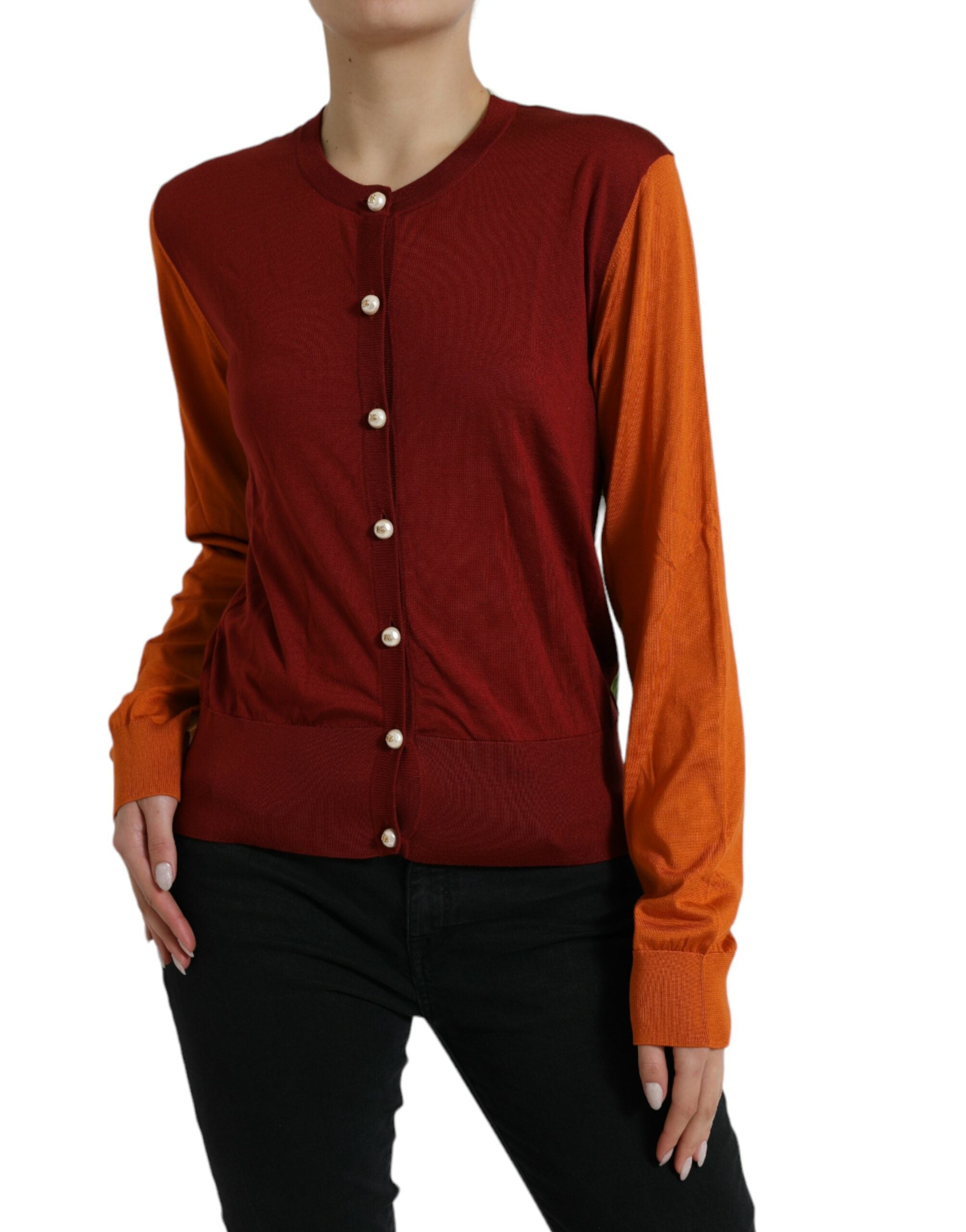 Dolce & Gabbana Multicolor Cardigan Color Block Seidenpullover mit Rundhalsausschnitt