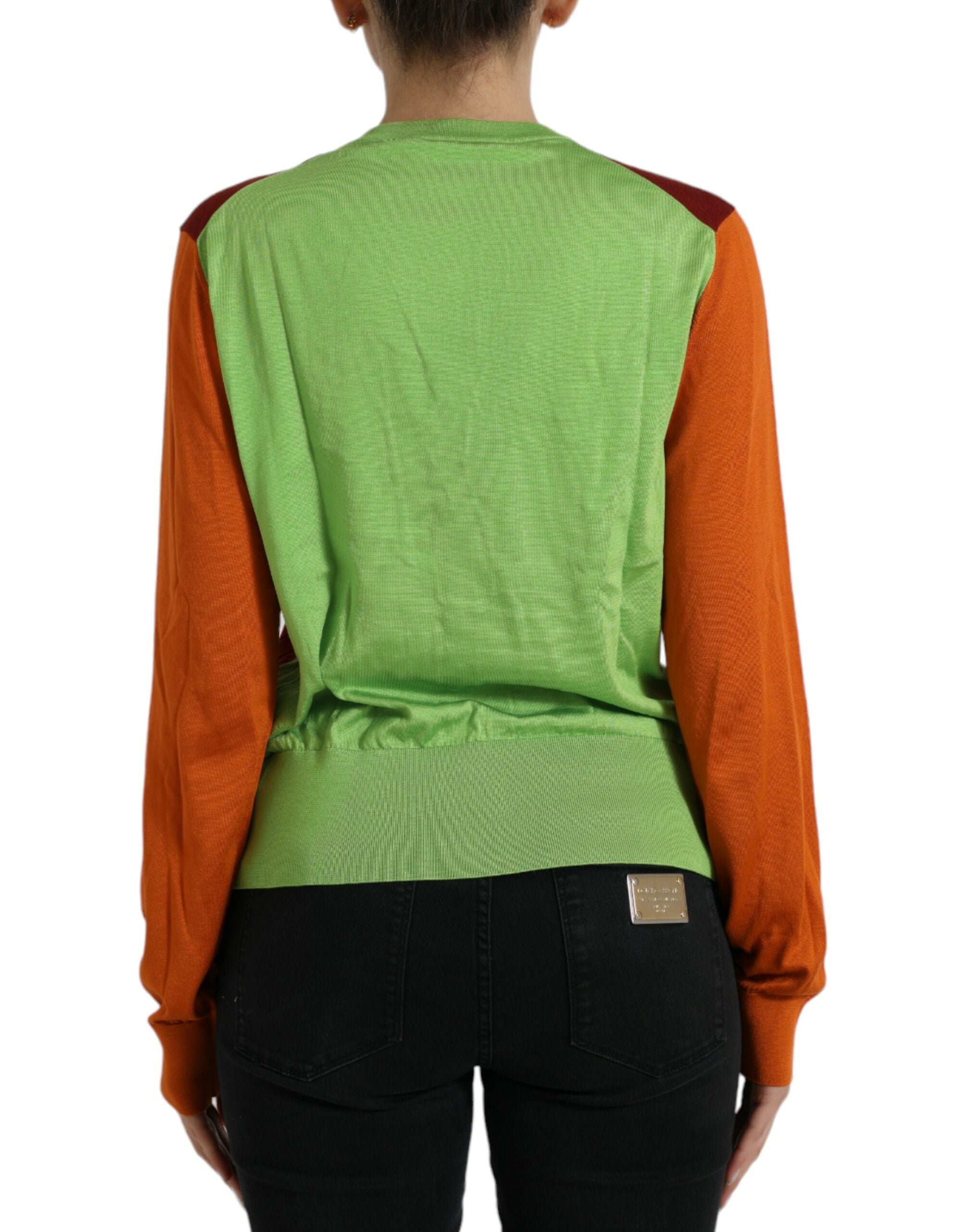 Dolce & Gabbana Multicolor Cardigan Color Block Seidenpullover mit Rundhalsausschnitt