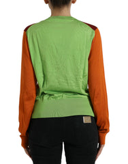 Dolce & Gabbana Multicolor Cardigan Color Block Seidenpullover mit Rundhalsausschnitt
