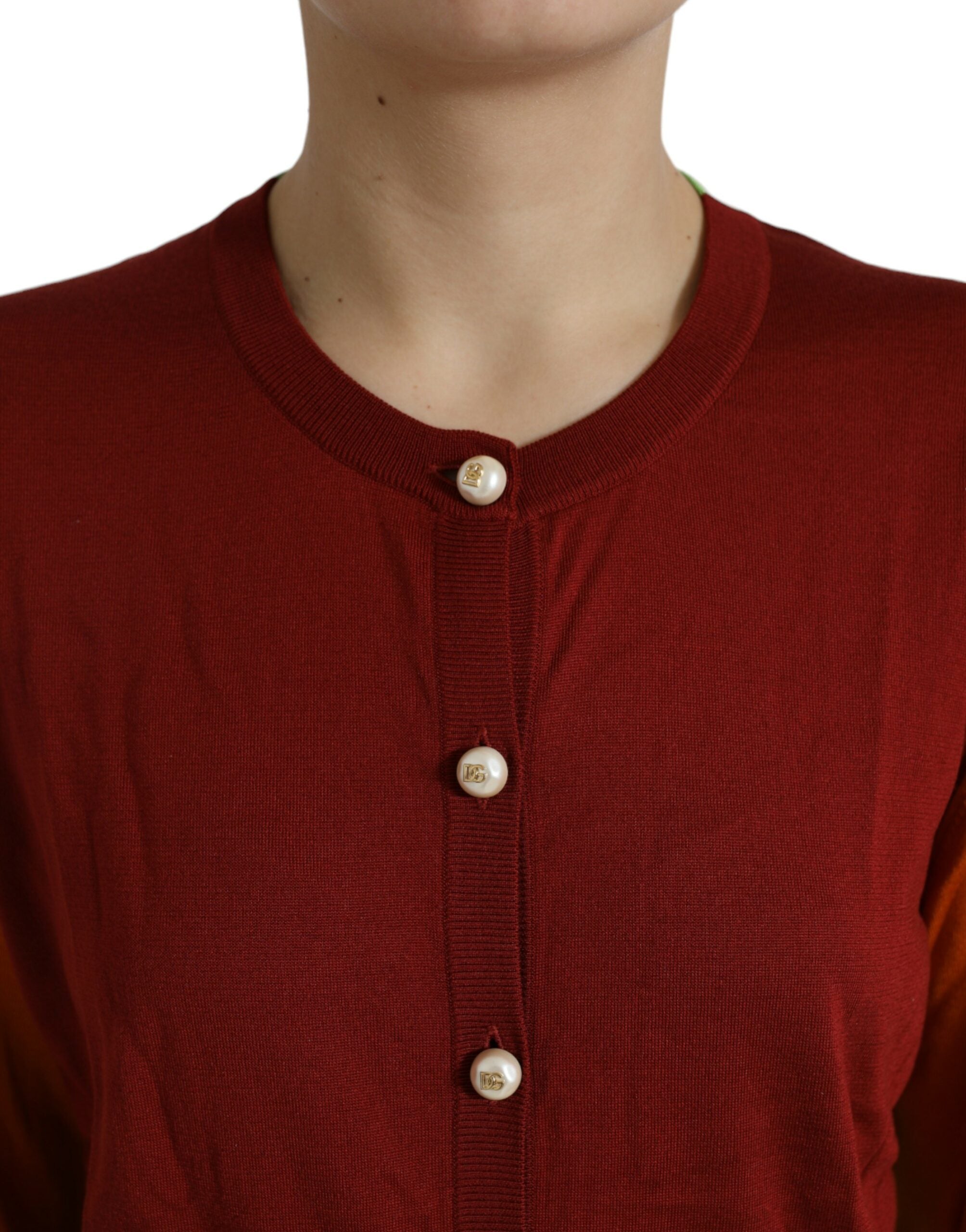 Dolce & Gabbana Multicolor Cardigan Color Block Seidenpullover mit Rundhalsausschnitt