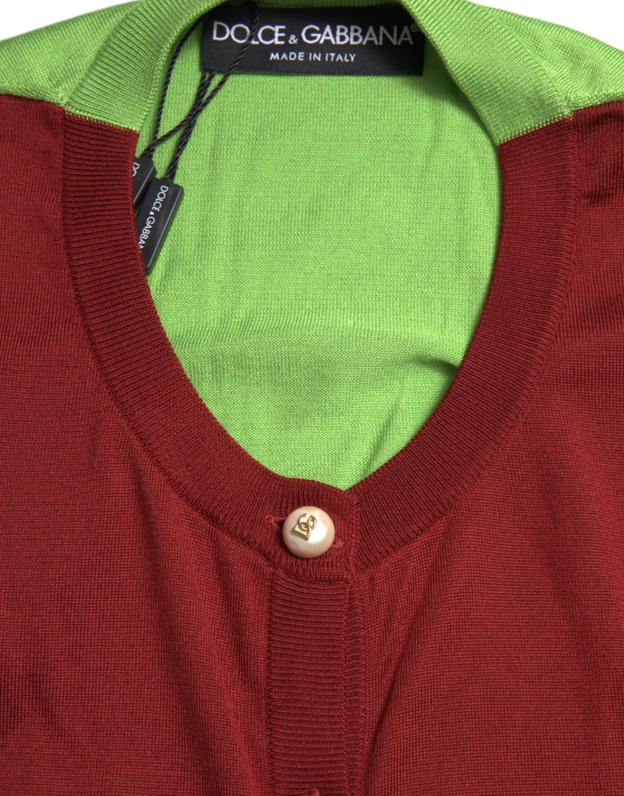 Dolce & Gabbana Multicolor Cardigan Color Block Seidenpullover mit Rundhalsausschnitt