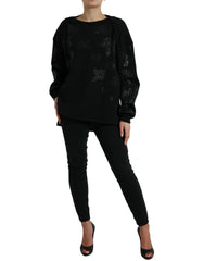 Dolce & Gabbana Zwarte Pullover met Geborduurd Bloemenlogo