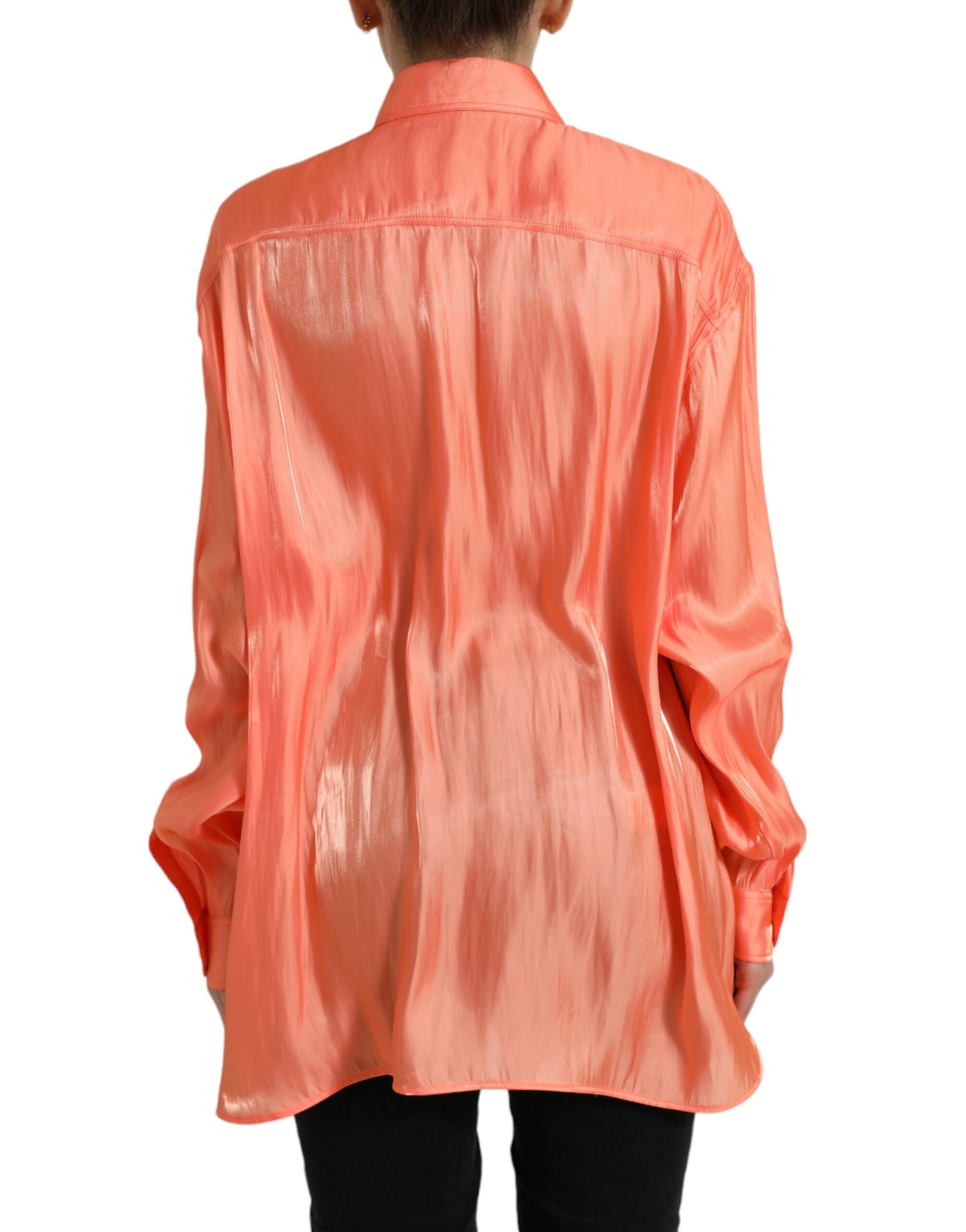 Dolce & Gabbana Pfirsichfarbene Langarm-Bluse mit Knopfleiste