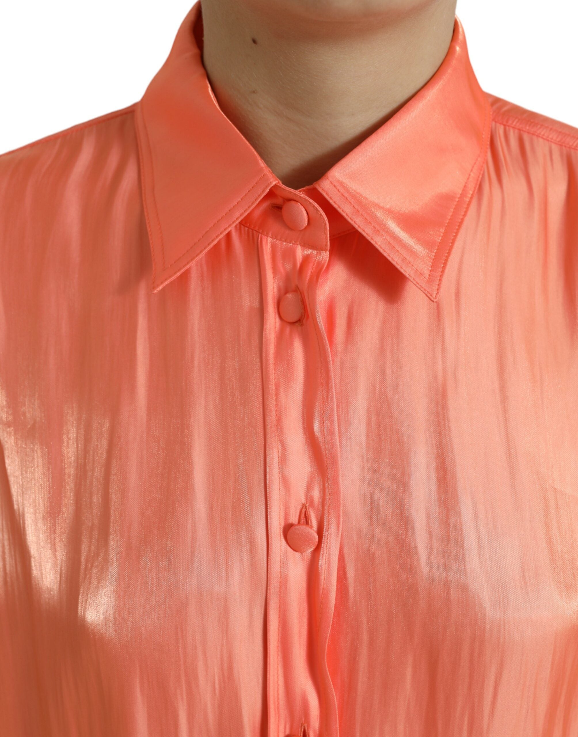 Dolce & Gabbana Pfirsichfarbene Langarm-Bluse mit Knopfleiste