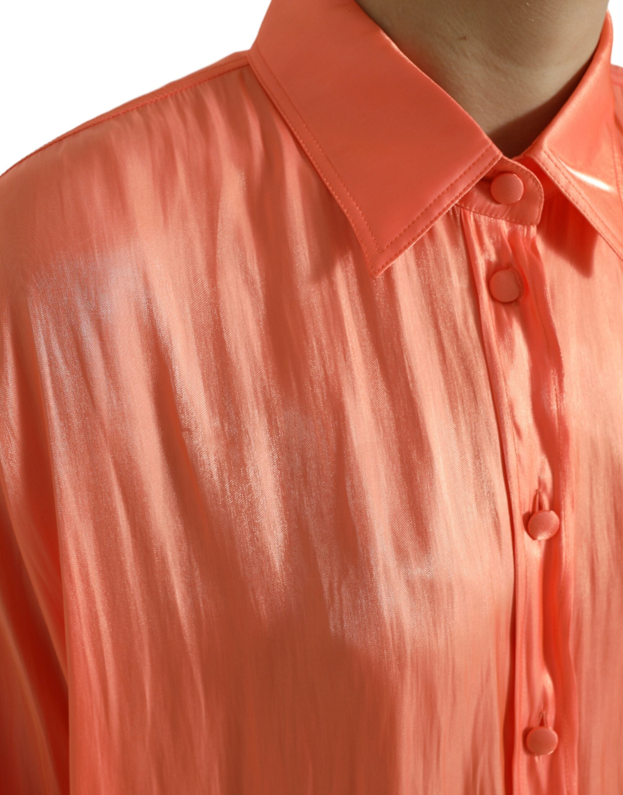 Dolce & Gabbana Pfirsichfarbene Langarm-Bluse mit Knopfleiste