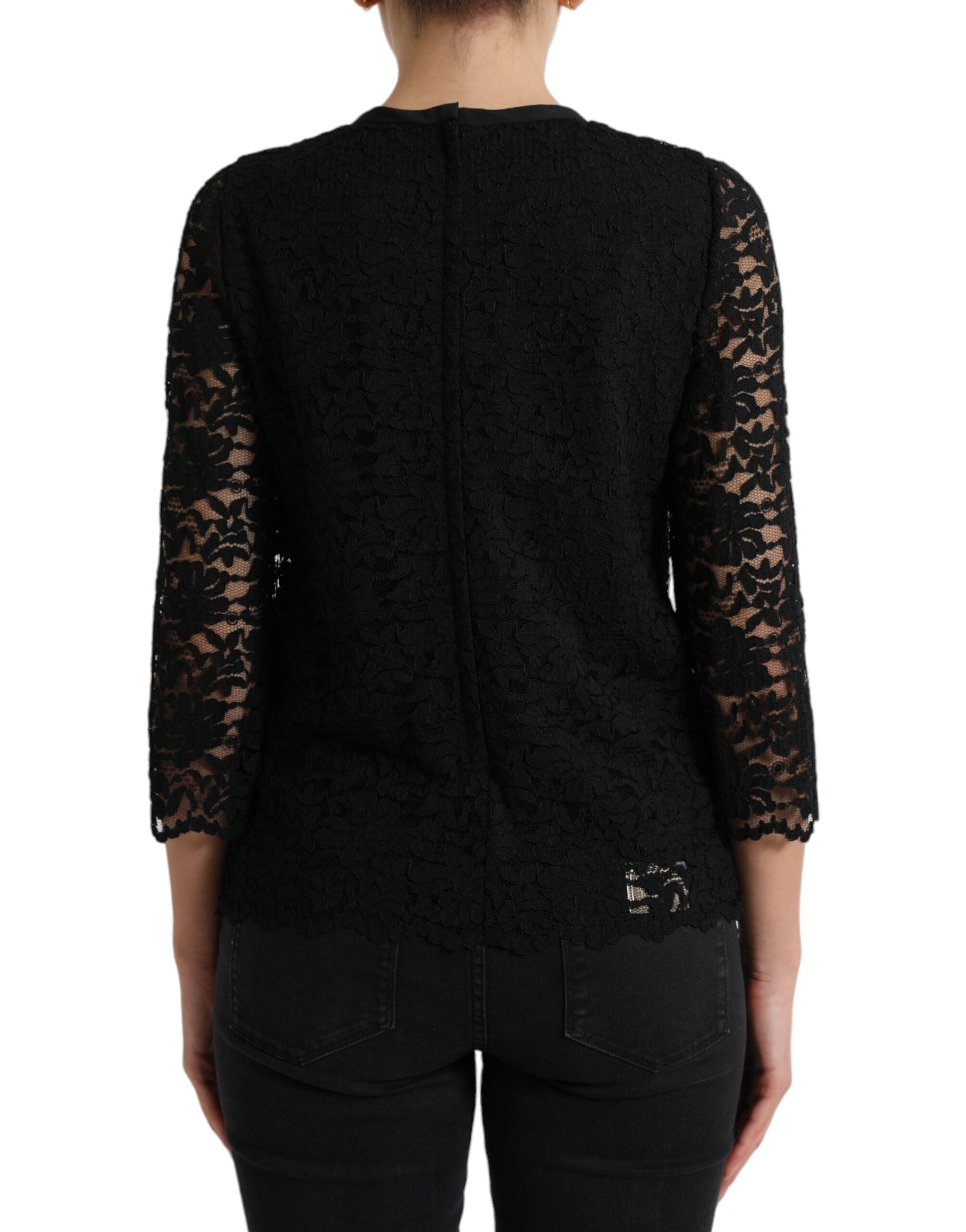 Dolce & Gabbana Schwarze STAFF Bluse Blumen Spitze Nylon Top