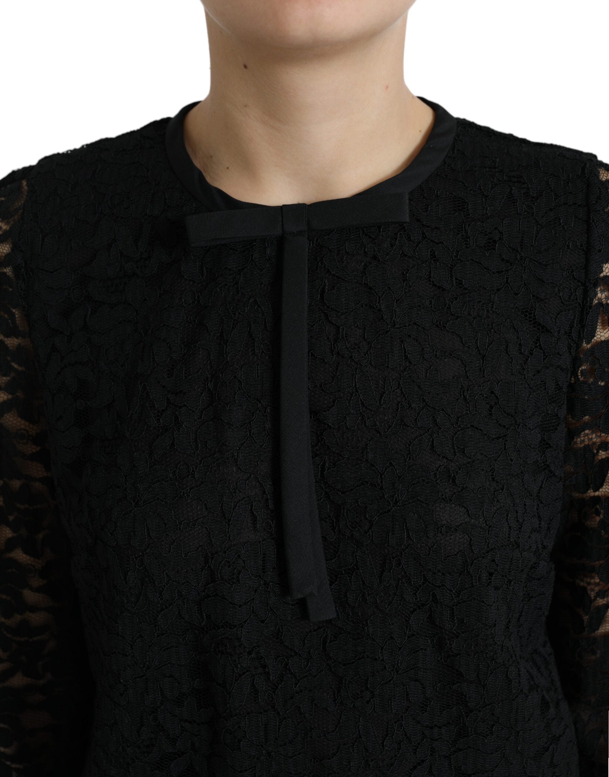 Dolce & Gabbana Schwarze STAFF Bluse Blumen Spitze Nylon Top