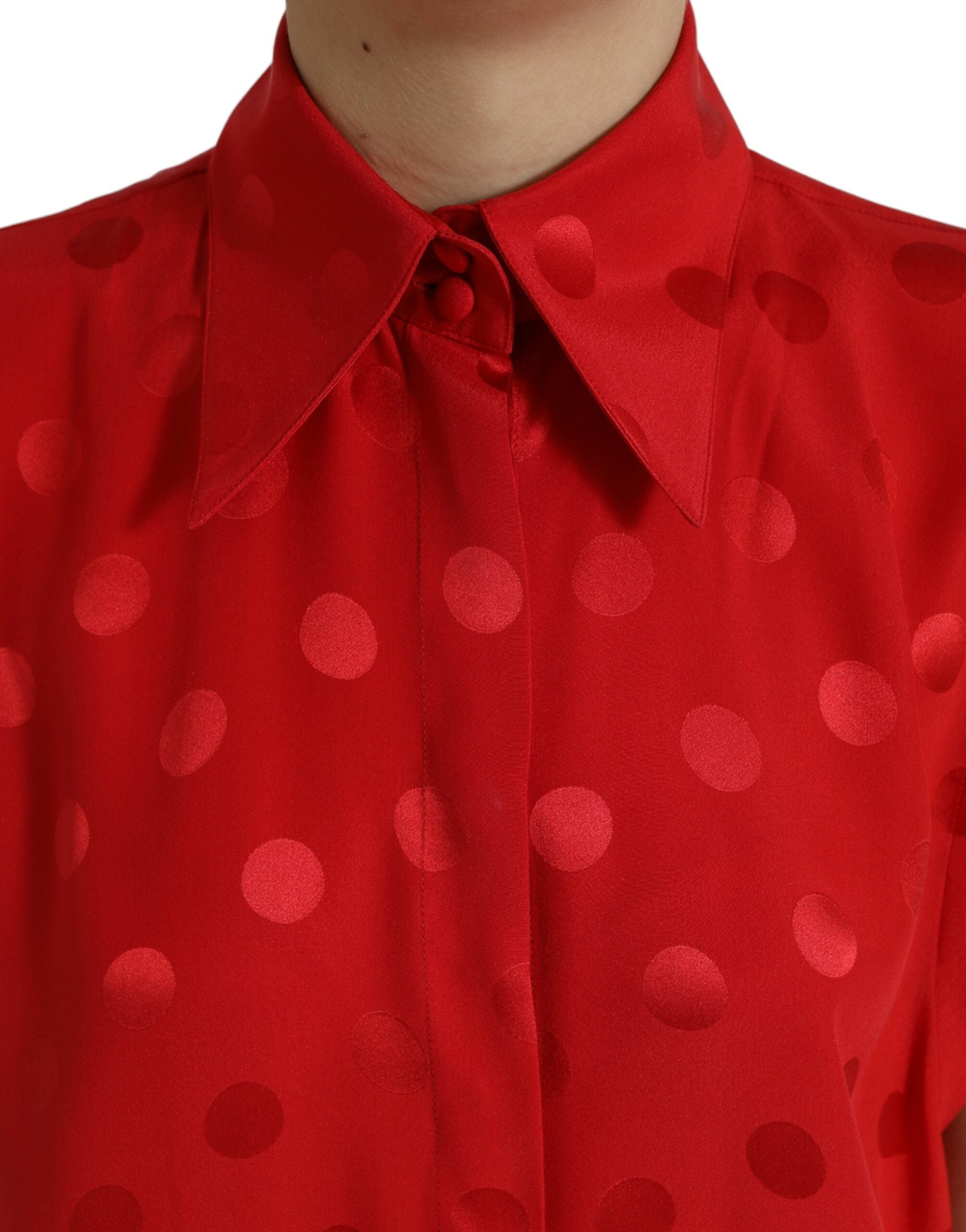 Dolce & Gabbana Rot Gepunktete Ärmellose Bluse mit Kragen