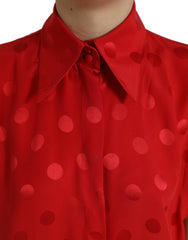 Dolce & Gabbana Rot Gepunktete Ärmellose Bluse mit Kragen