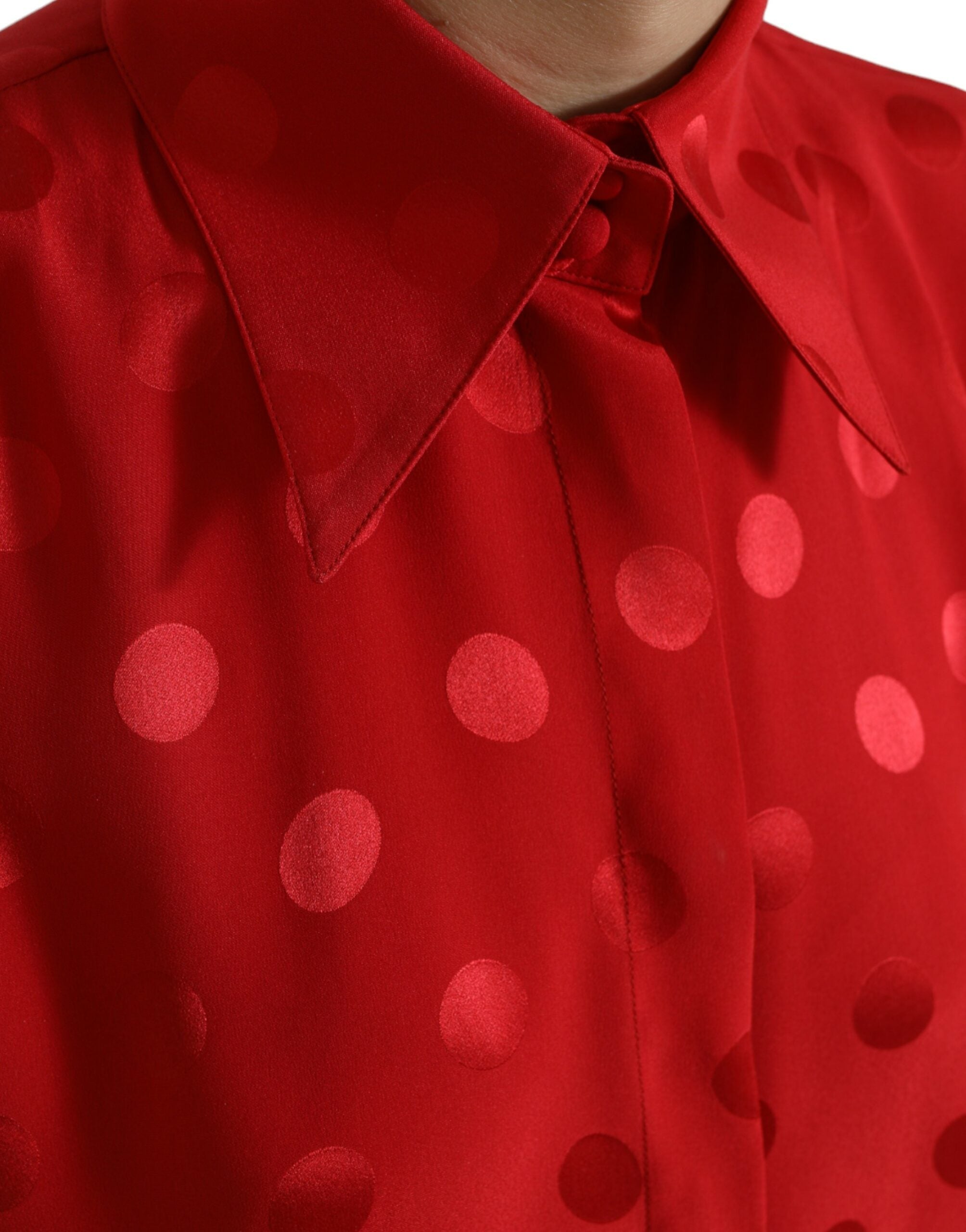 Dolce & Gabbana Rot Gepunktete Ärmellose Bluse mit Kragen