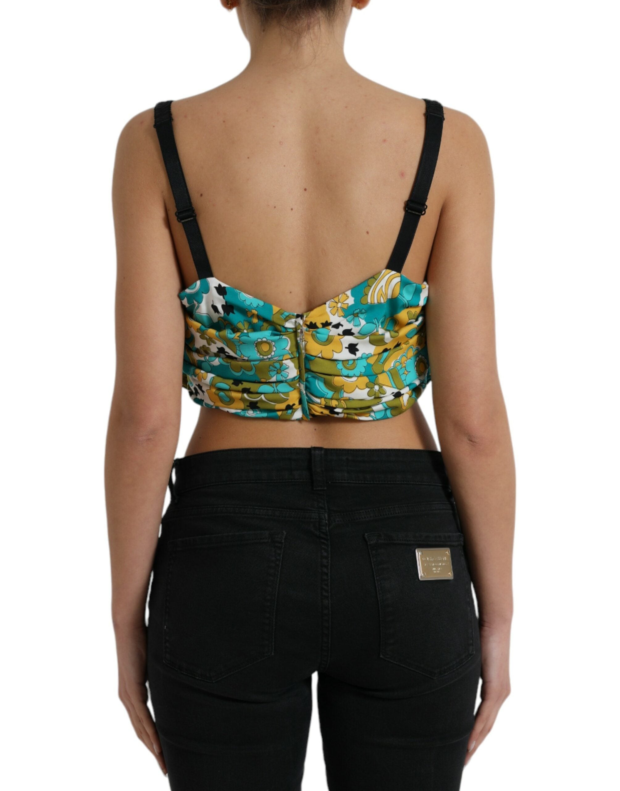Dolce & Gabbana Ärmelloses, bauchfreies Top mit mehrfarbigem Blumenmuster