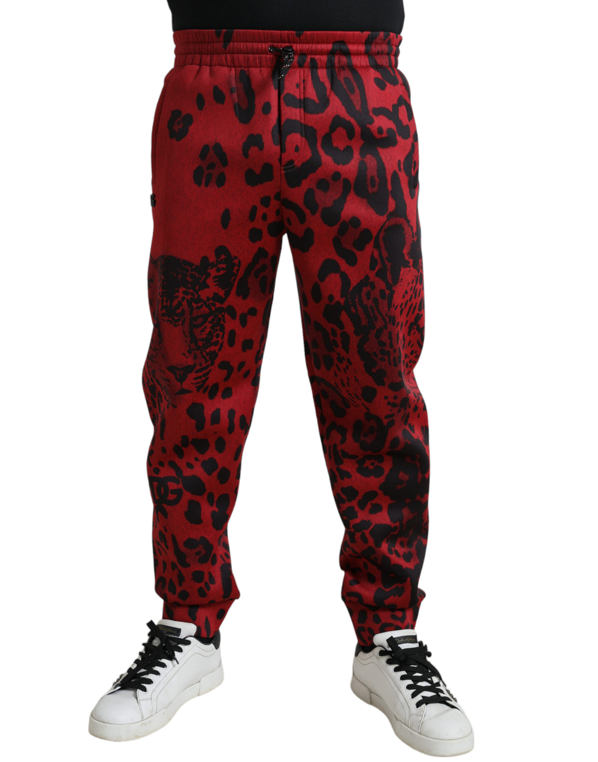 Dolce & Gabbana Rote Schwarze Leopard Stretch Jogger Hose