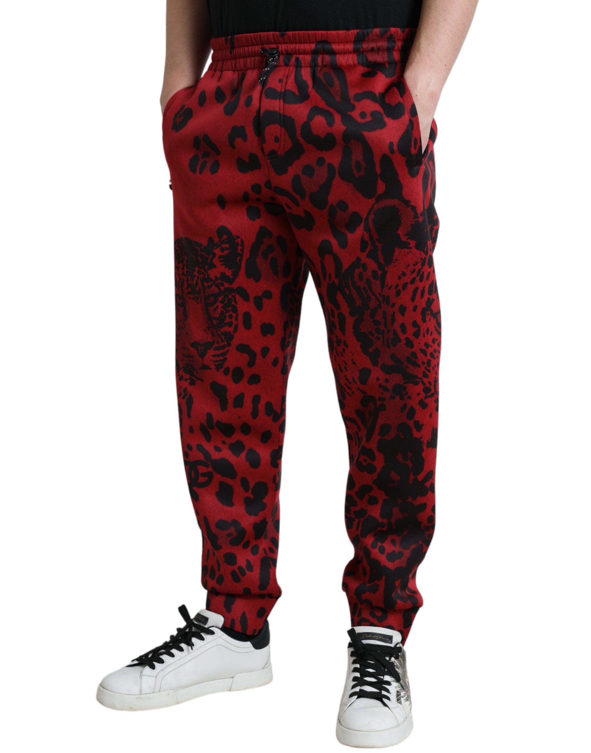 Dolce & Gabbana Rote Schwarze Leopard Stretch Jogger Hose
