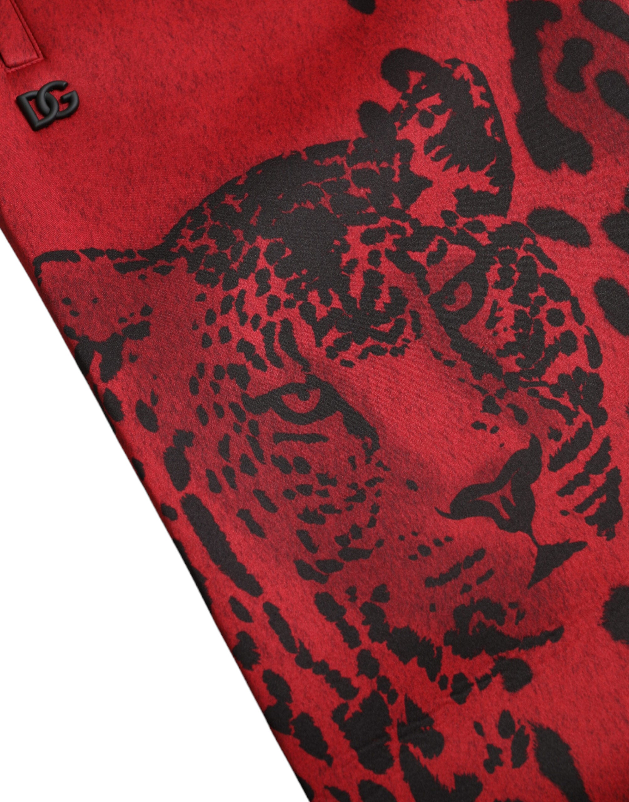 Dolce & Gabbana Rote Schwarze Leopard Stretch Jogger Hose