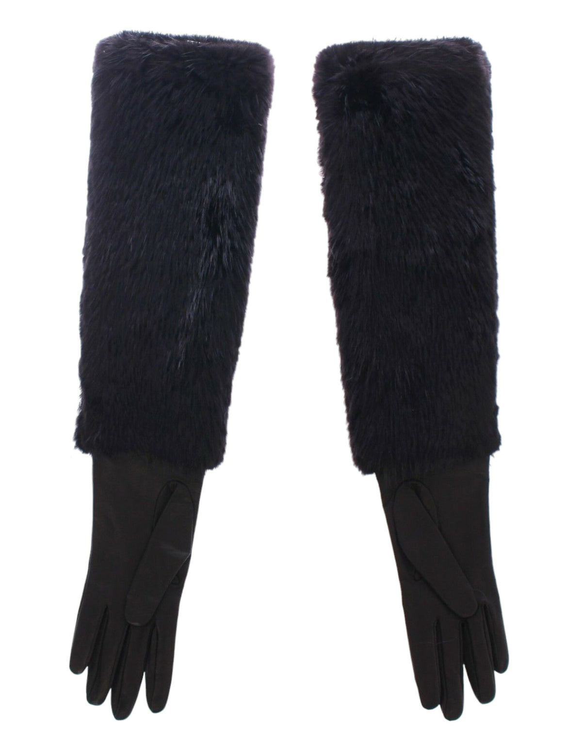 Dolce & Gabbana Schwarze Biberfell Lammleder Ellenbogenhandschuhe