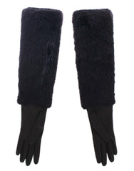 Dolce & Gabbana Schwarze Biberfell Lammleder Ellenbogenhandschuhe