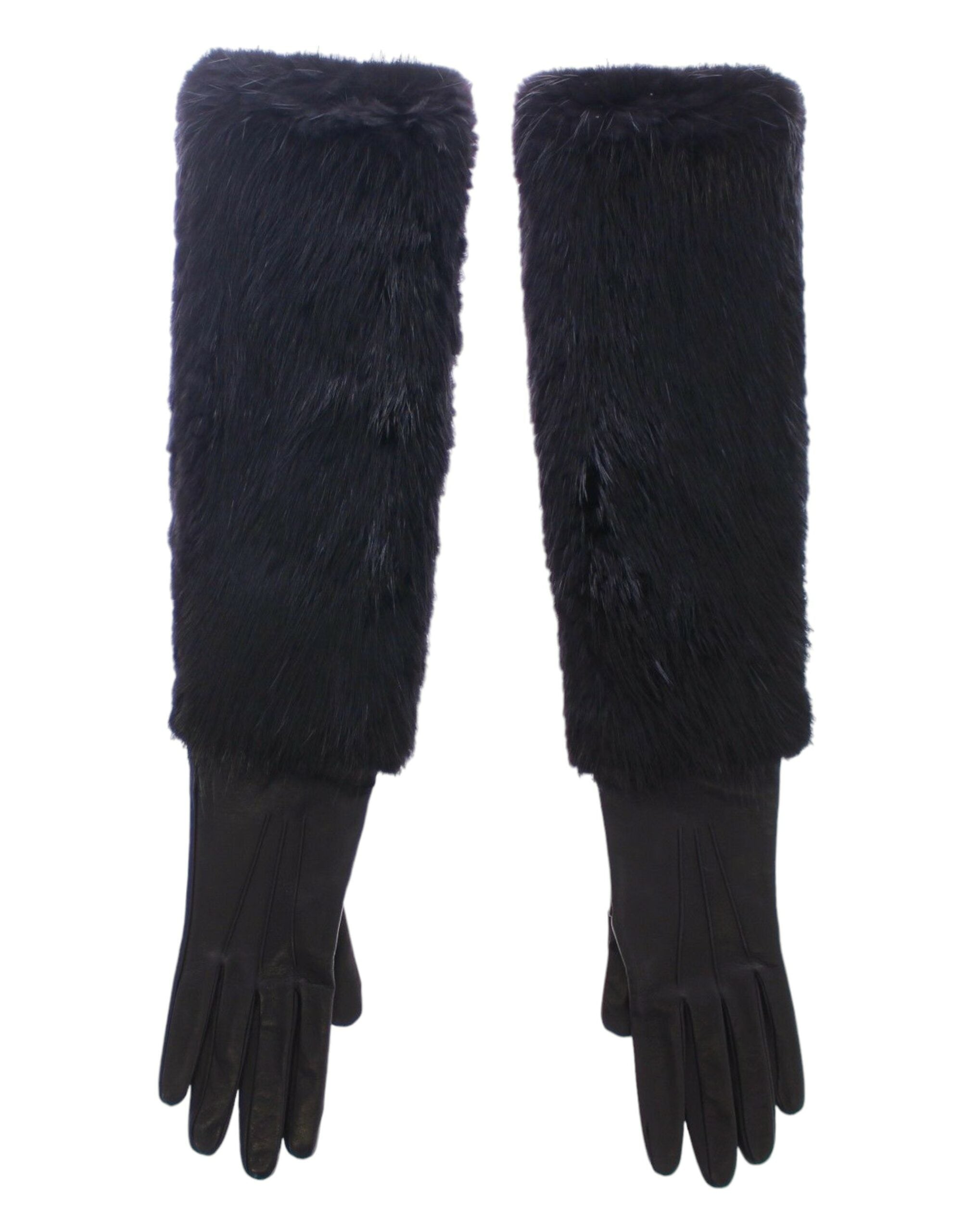Dolce & Gabbana Schwarze Biberfell Lammleder Ellenbogenhandschuhe