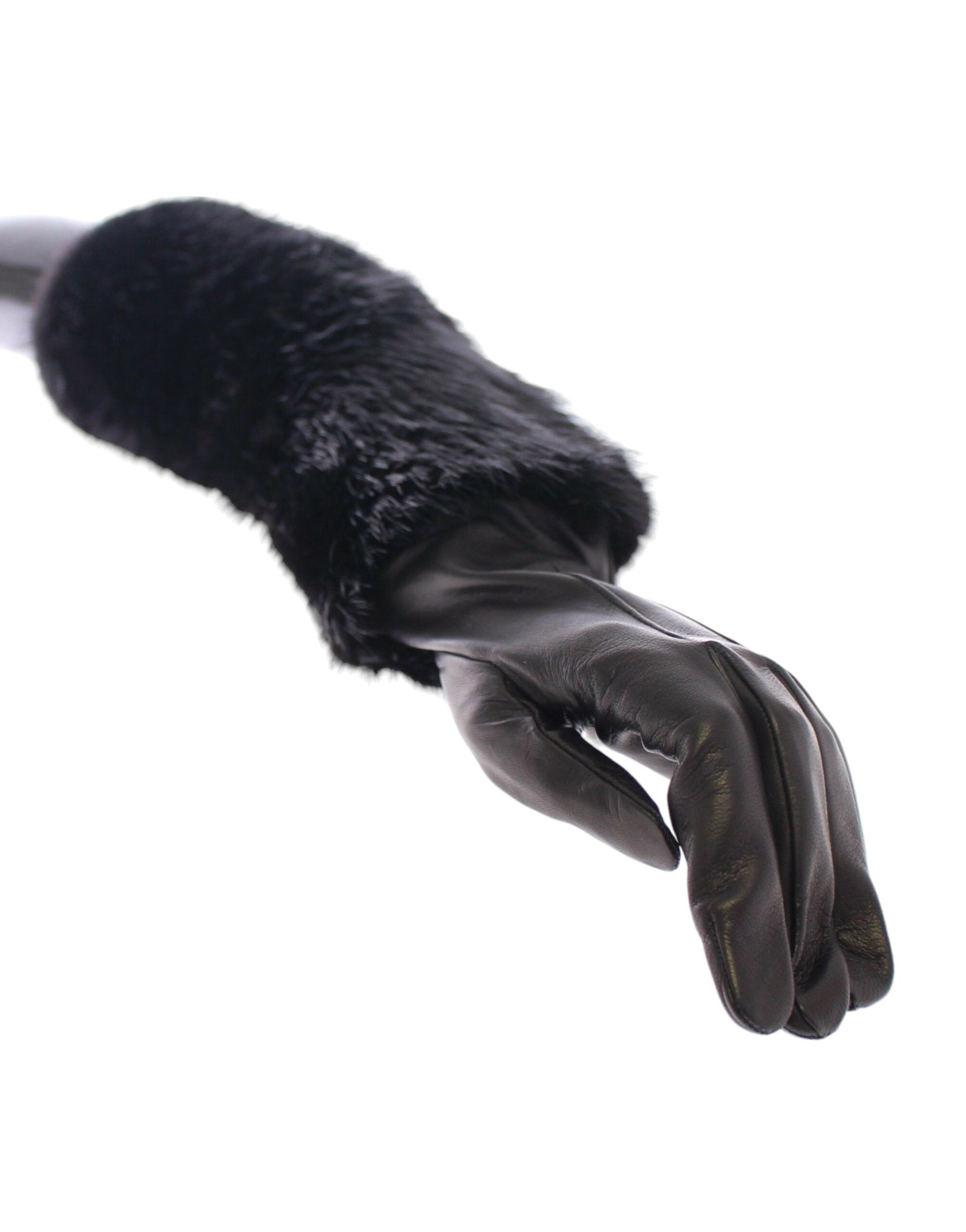 Dolce & Gabbana Schwarze Biberfell Lammleder Ellenbogenhandschuhe