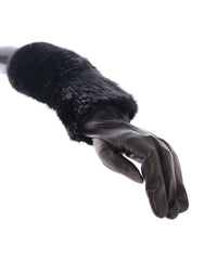 Dolce & Gabbana Schwarze Biberfell Lammleder Ellenbogenhandschuhe