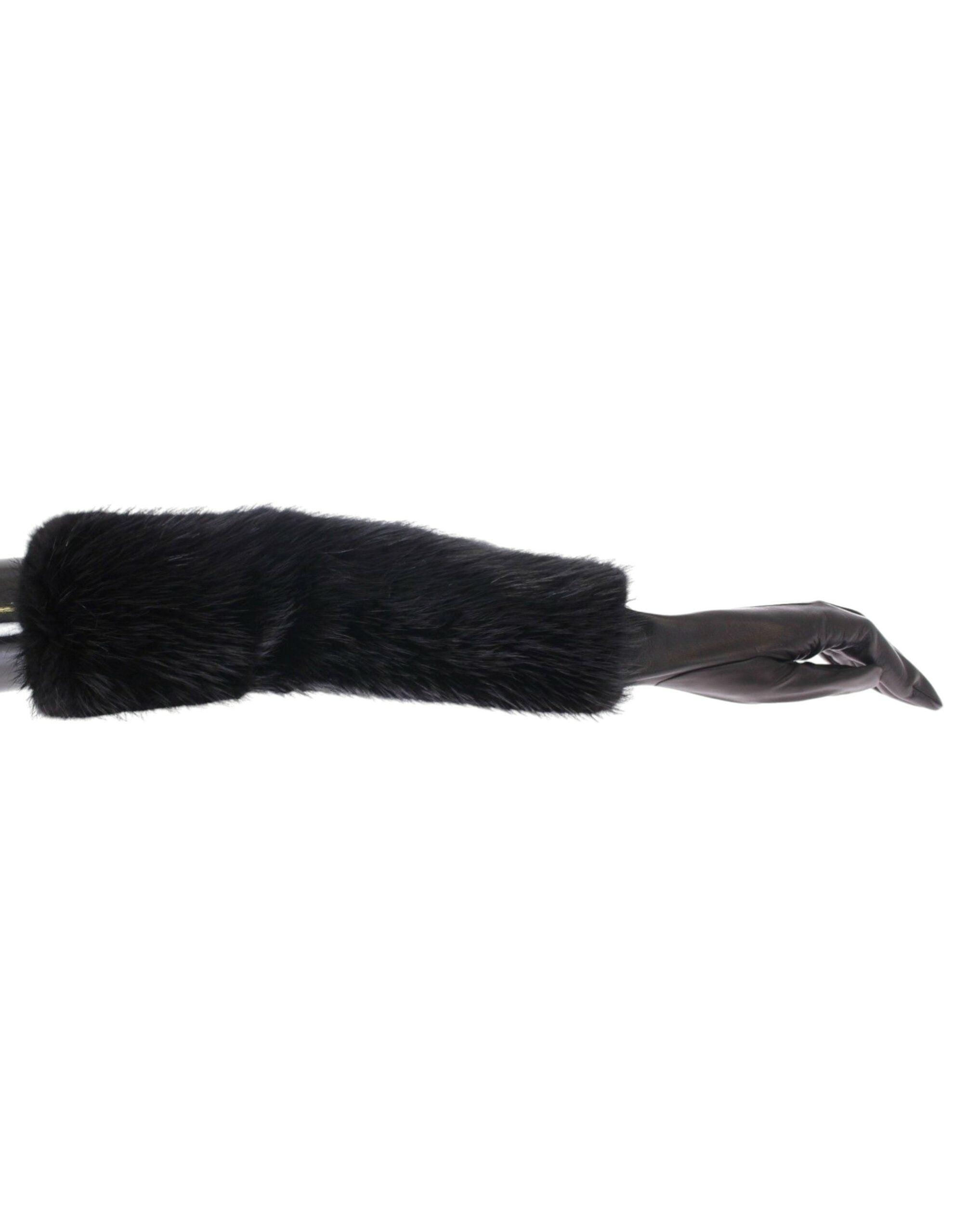 Dolce & Gabbana Schwarze Biberfell Lammleder Ellenbogenhandschuhe