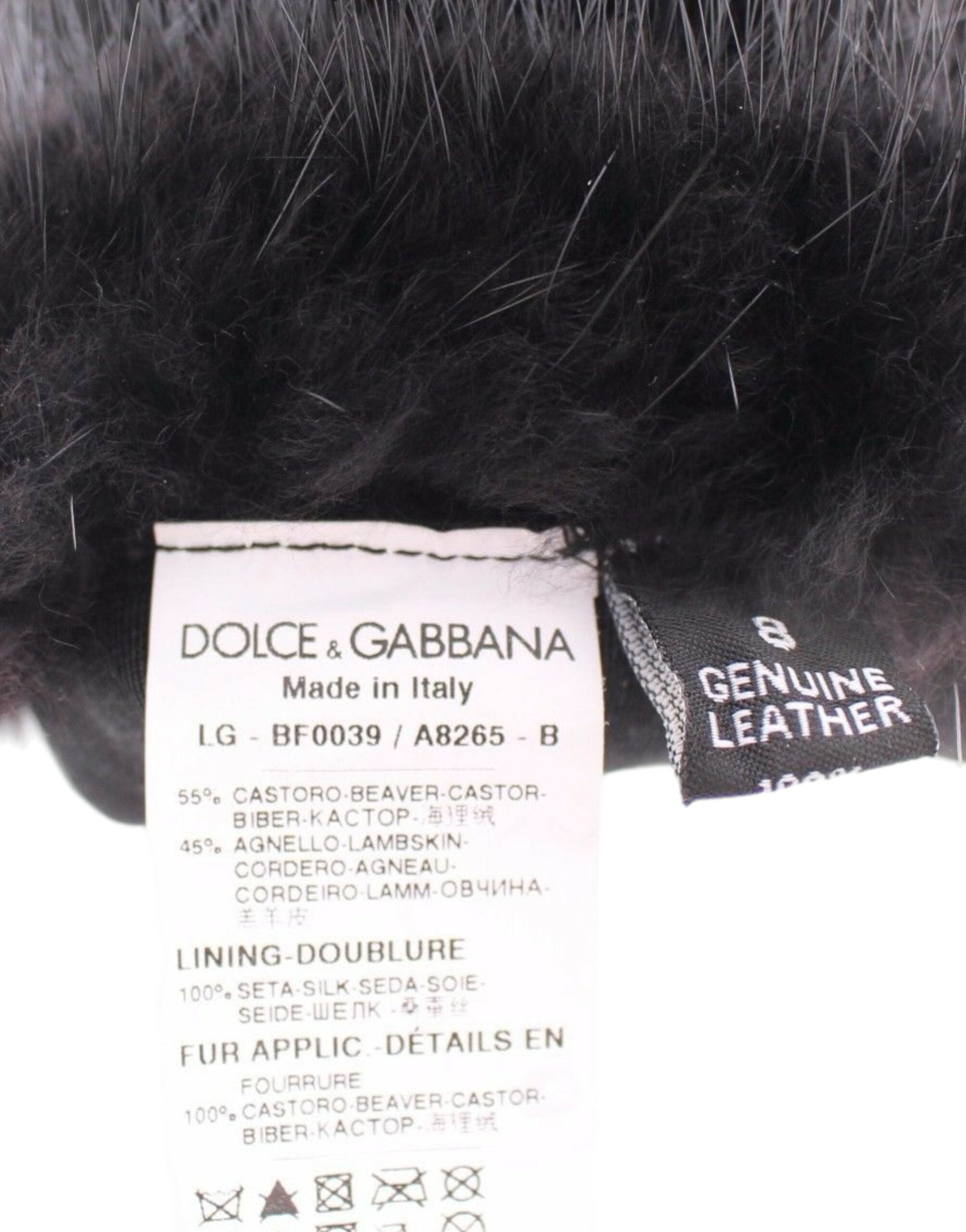 Dolce & Gabbana Schwarze Biberfell Lammleder Ellenbogenhandschuhe