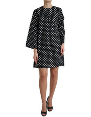 Dolce & Gabbana Schwarz Weiß Gepunktetes Nylon-Mini-Schlauchkleid