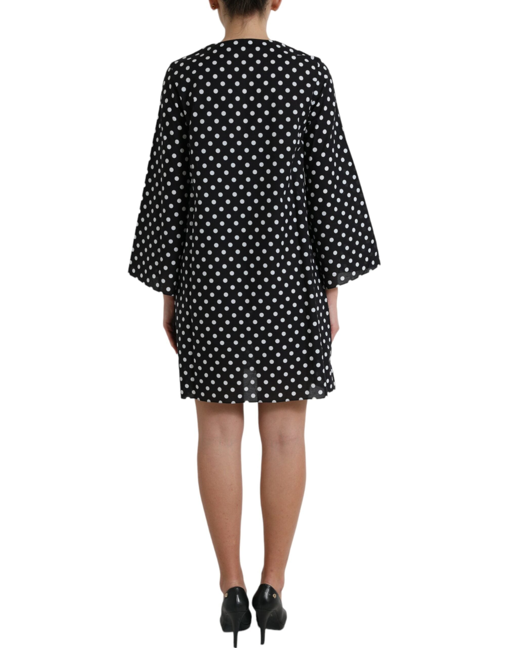 Dolce & Gabbana Schwarz Weiß Gepunktetes Nylon-Mini-Schlauchkleid