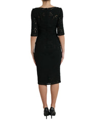 Dolce & Gabbana Schwarzes florales Spitzen-Viskose-Bodycon-Midikleid