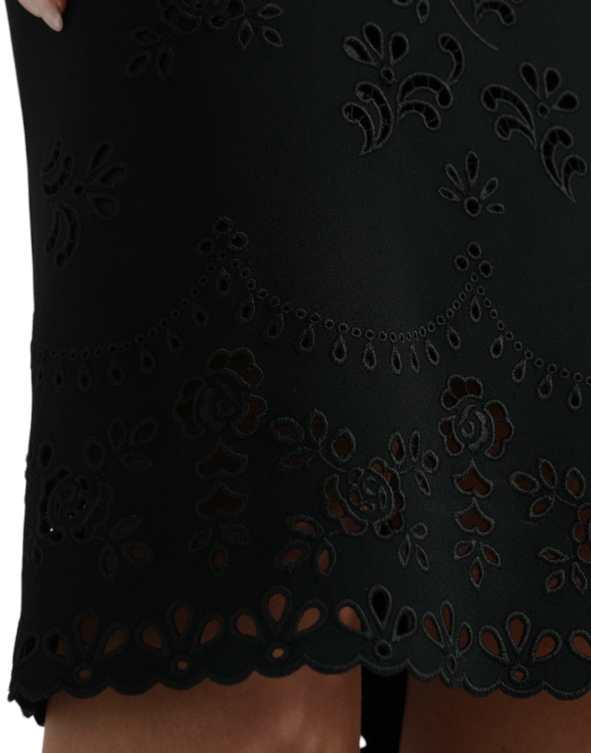 Dolce & Gabbana Schwarzes florales Spitzen-Viskose-Bodycon-Midikleid