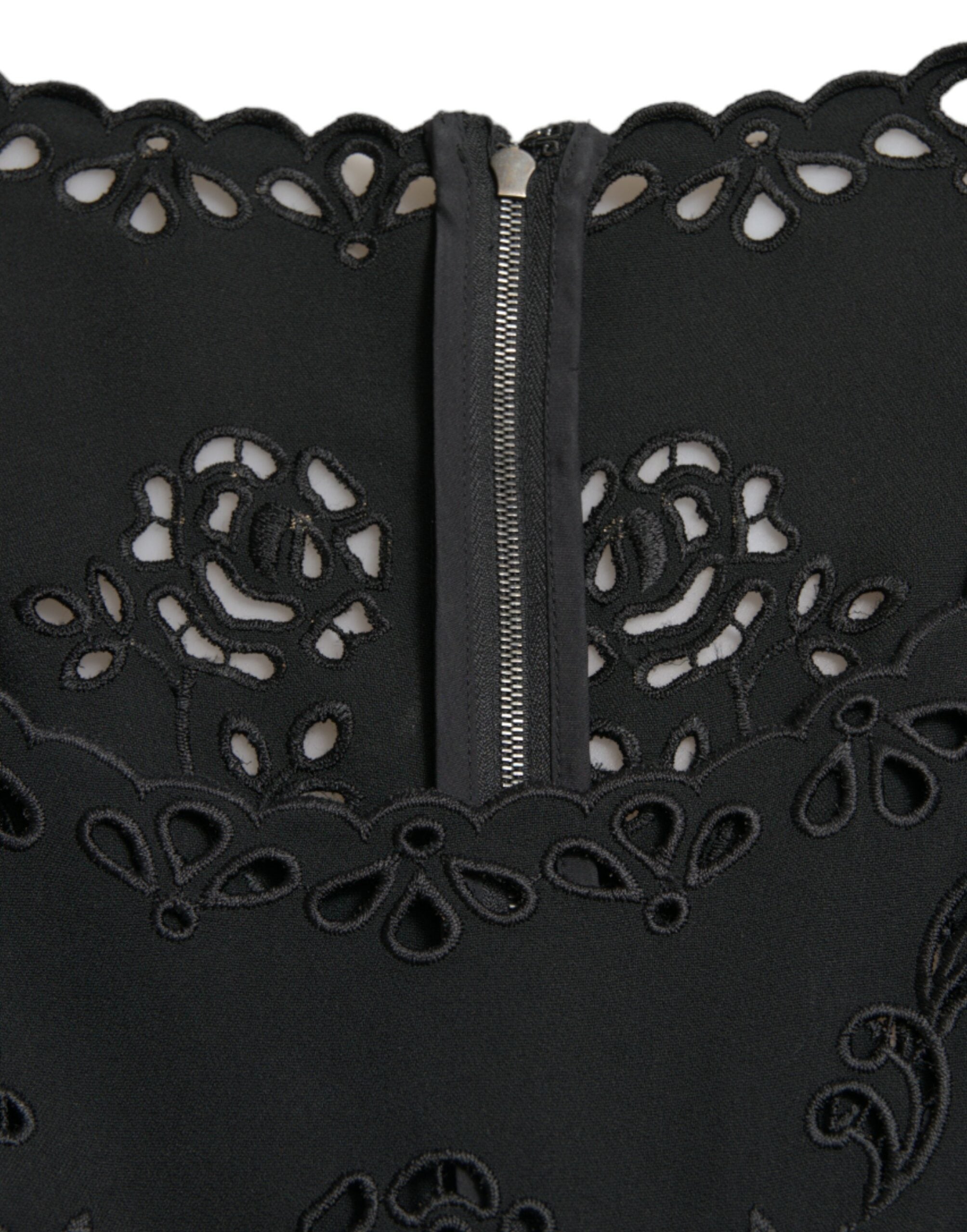 Dolce & Gabbana Schwarzes florales Spitzen-Viskose-Bodycon-Midikleid