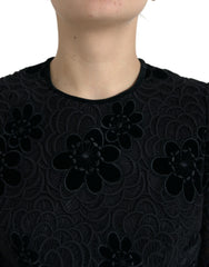 Dolce & Gabbana Schwarzes Bodycon-Kleid aus Baumwolle mit Blumenmuster aus Spitze
