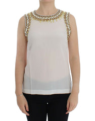 Dolce & Gabbana Witte tanktop met kristallen versieringen
