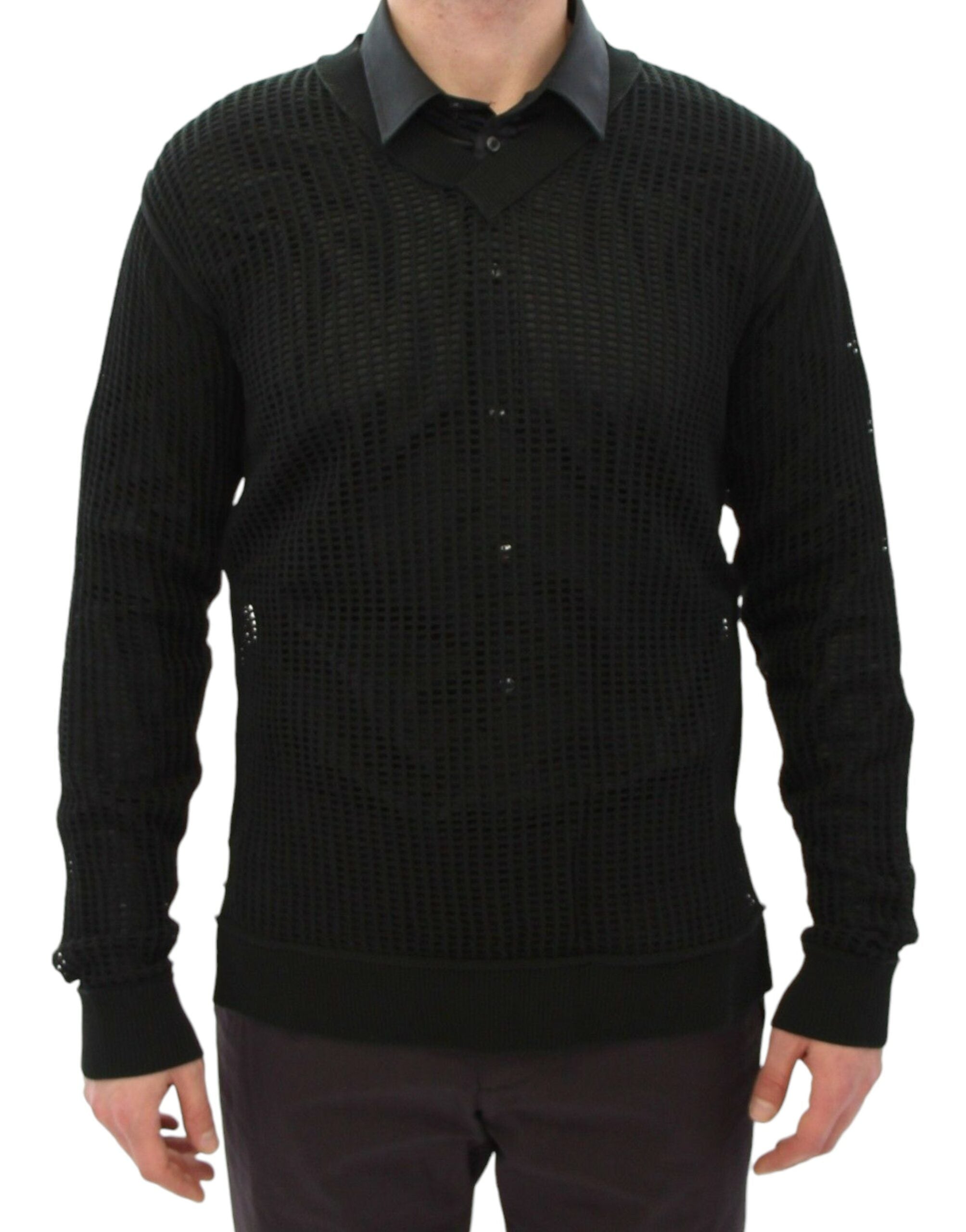 Dolce & Gabbana Donkergroene Runway Netz Pullover Gebreide Trui
