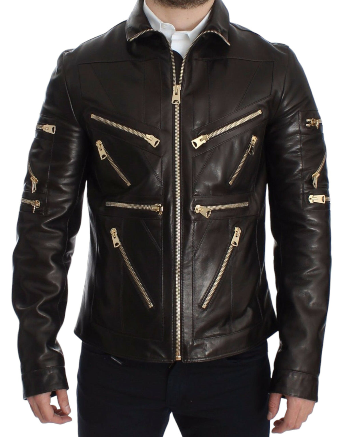 Dolce & Gabbana Braune Lammleder-Reißverschlussjacke
